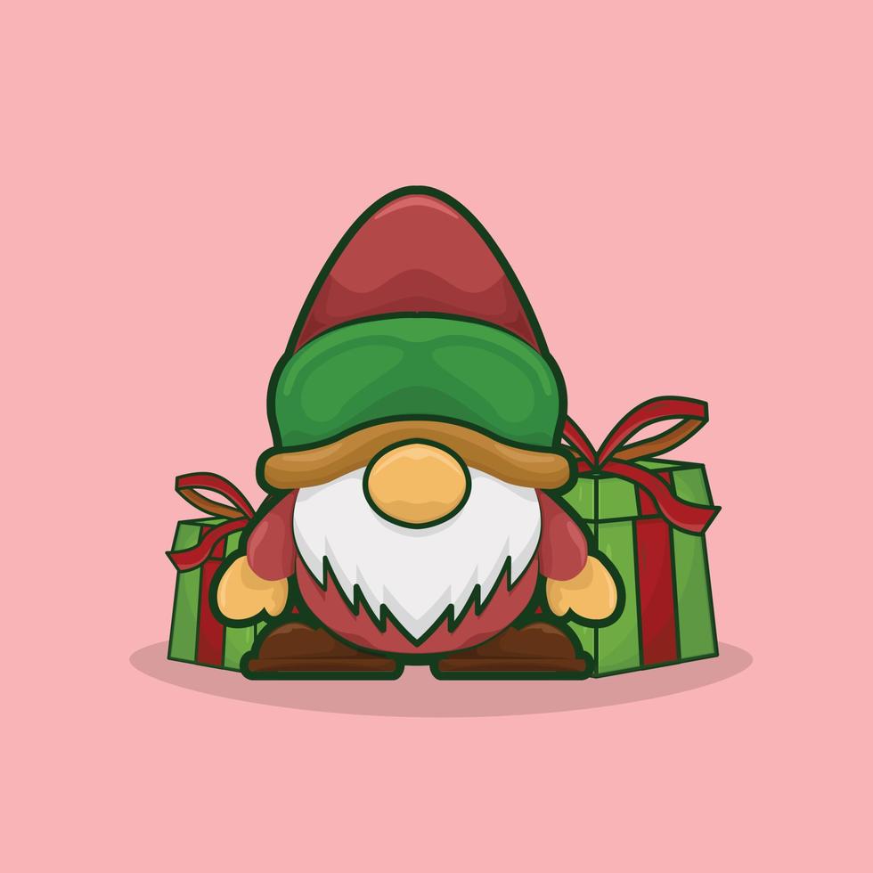 Christmas Gnome with Gift Box vector