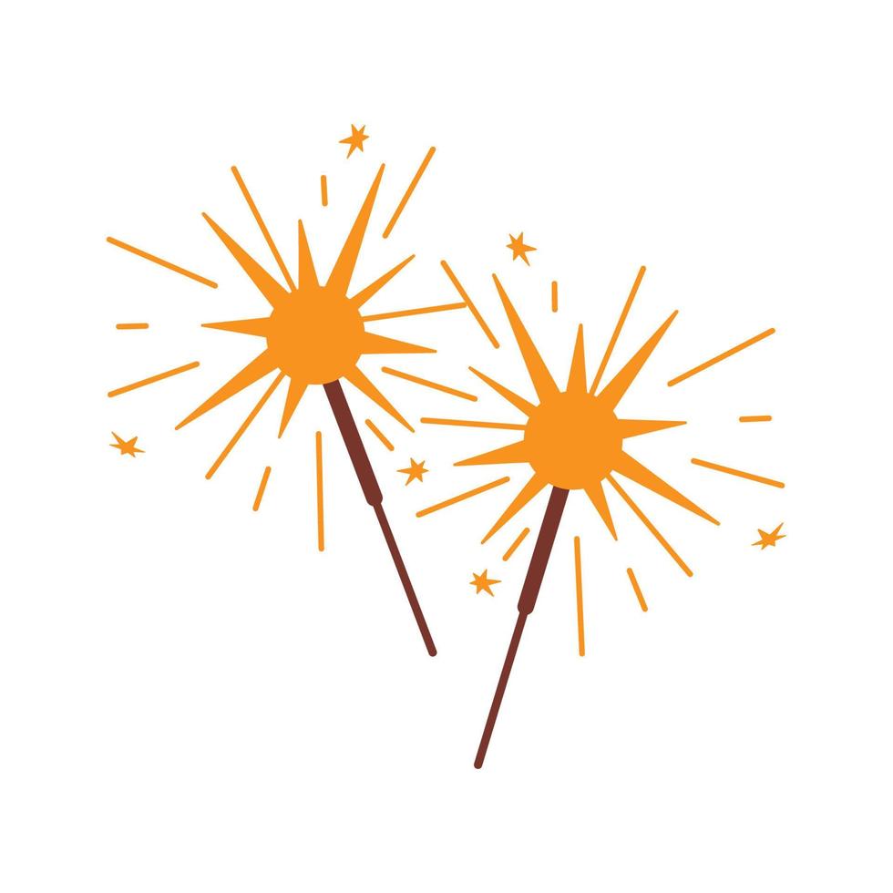 Burning sparklers isolated on white background. Bengal or indian light, firework for holiday, party, Christmas, New Year, Diwali. Vector flat illustration