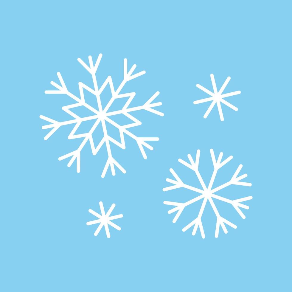 Winter set of white snowflakes isolated on blue background. Snowflake silhouettes. Vector flat illustration