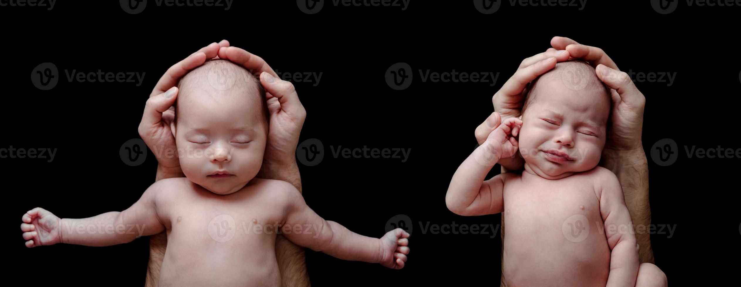 dos pequeños bebés gemelos con diferentes temperamentos foto