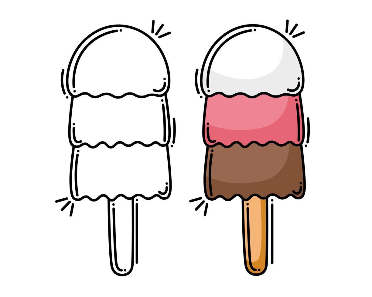 Doodle flat line clipart. Simple vector ice cream. All objects are repainted.