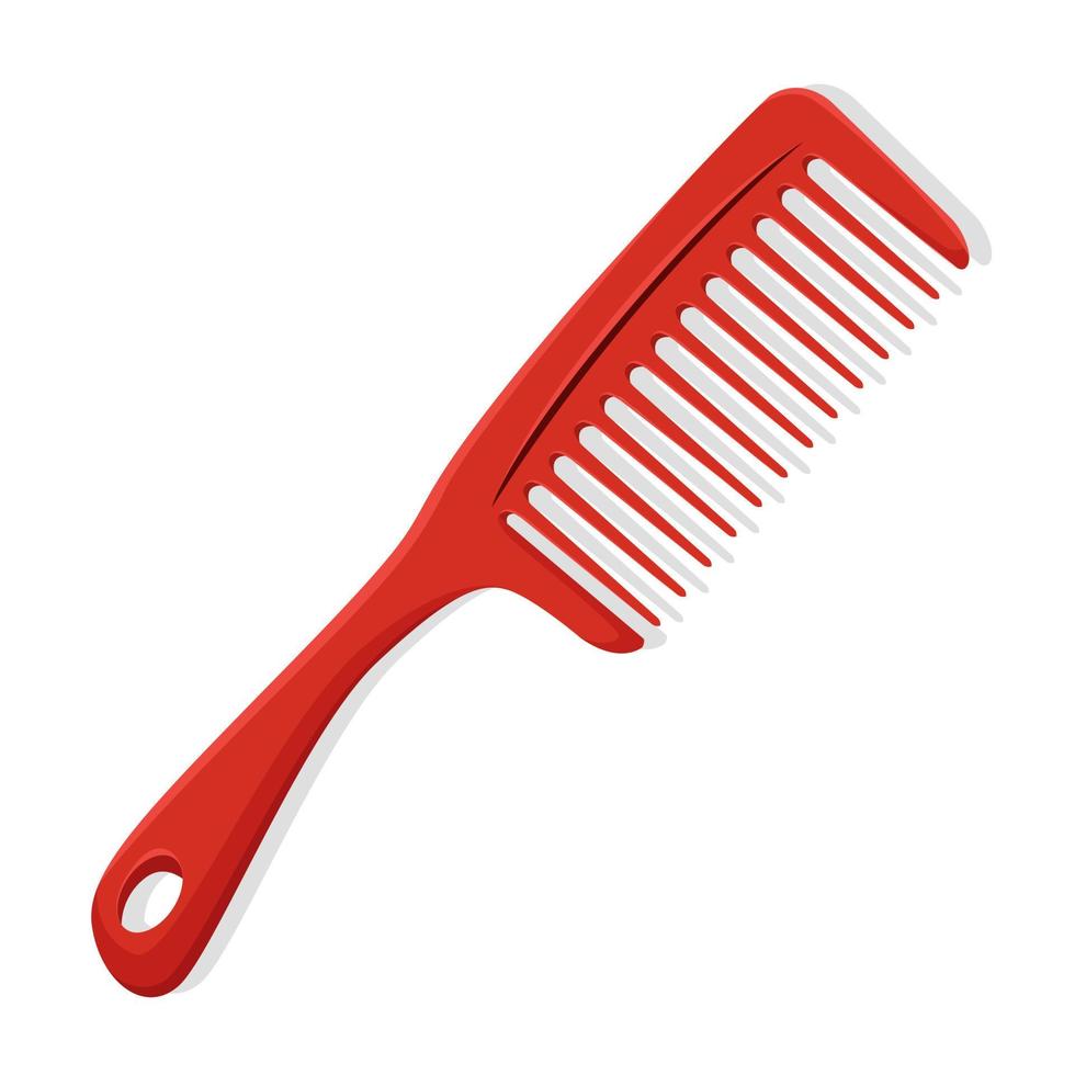 Vector illustration of plastic hair comb for long hair. On white background.