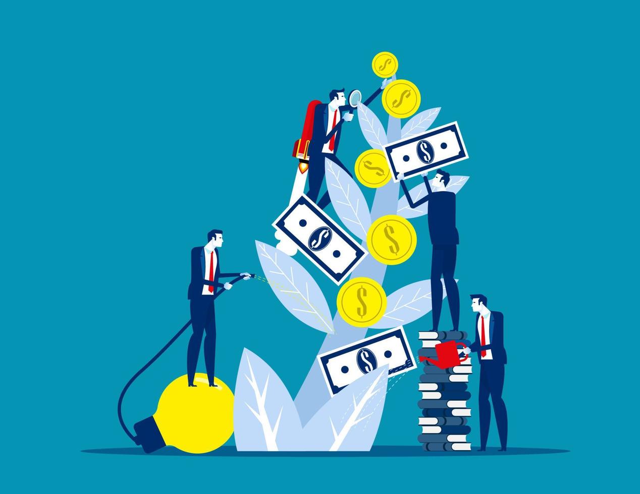 Revenue, Growing and making money. Concept business financial vector illustration, Caring for a tree watering