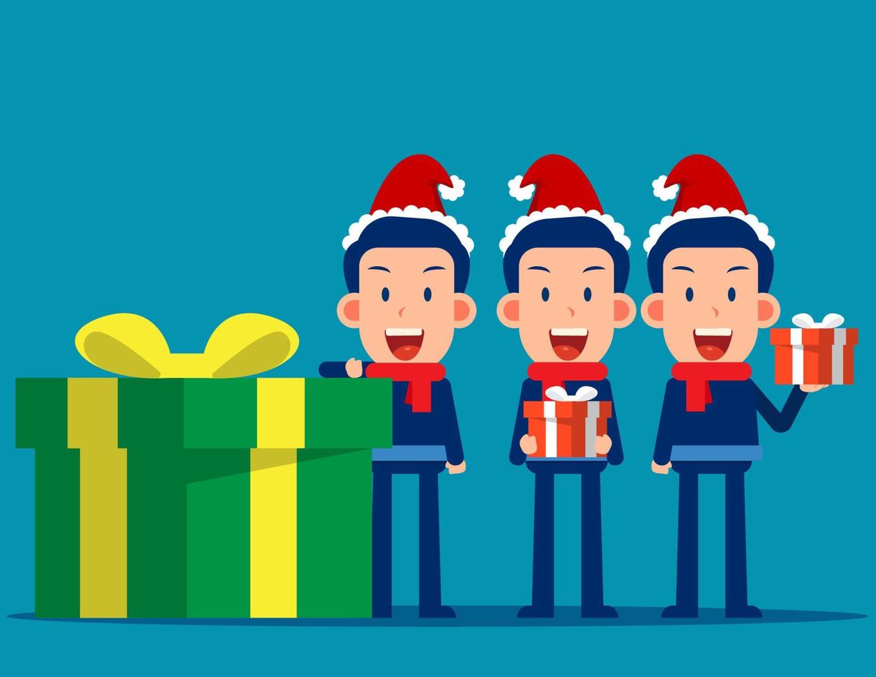 Happy businessman and gift box. Merry Christmas and Happy New Year concept vector