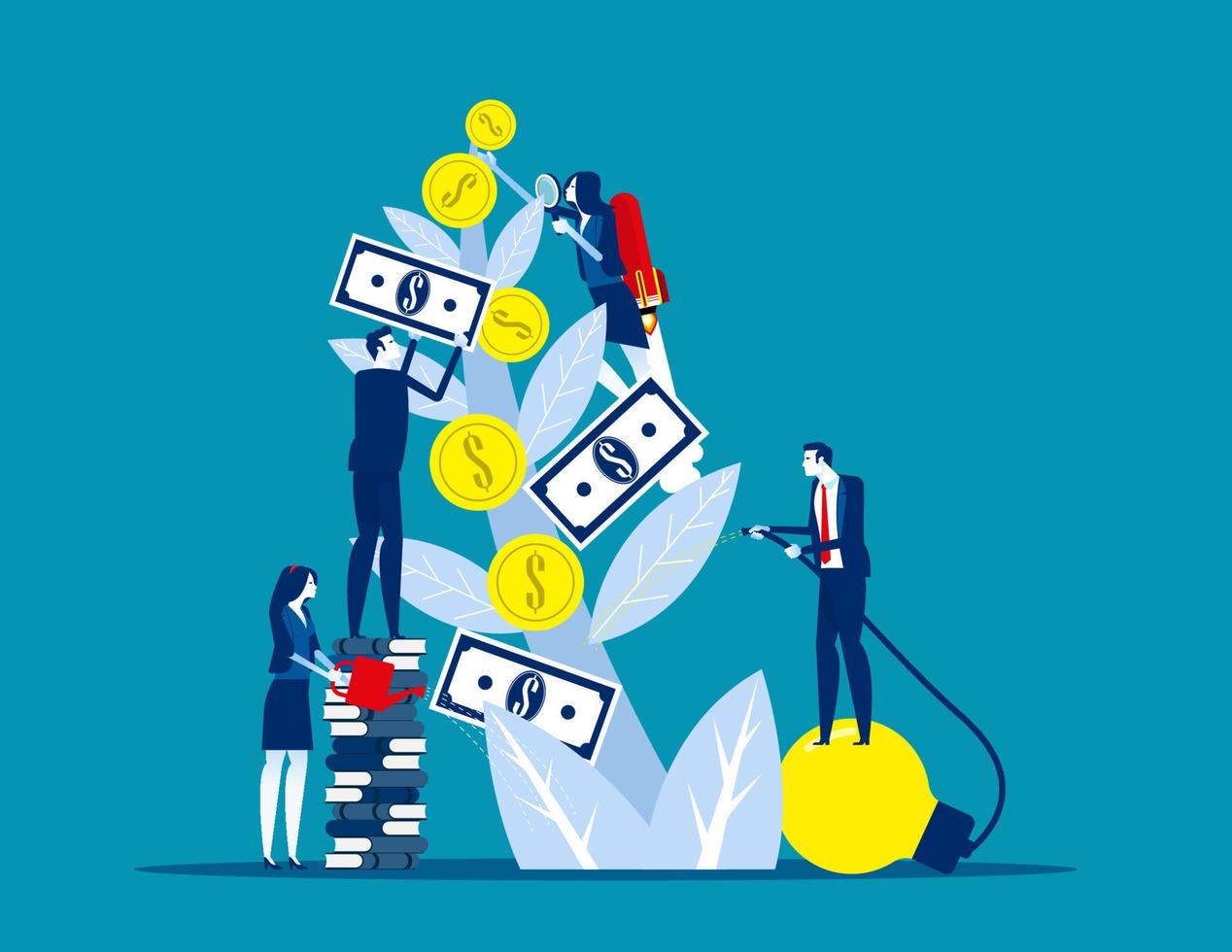 Revenue, Growing and making money. Concept business financial vector illustration, Caring for a tree watering
