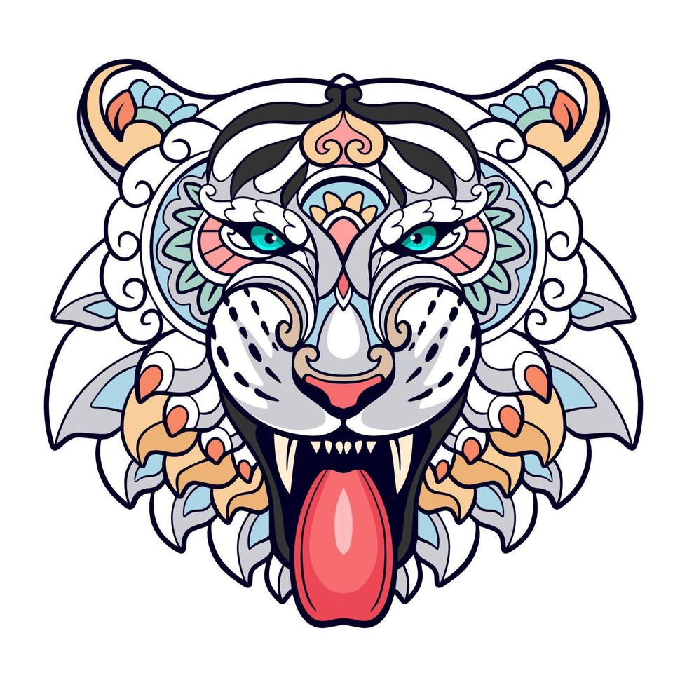 Colorful Tiger Head mandala arts isolated on white background vector