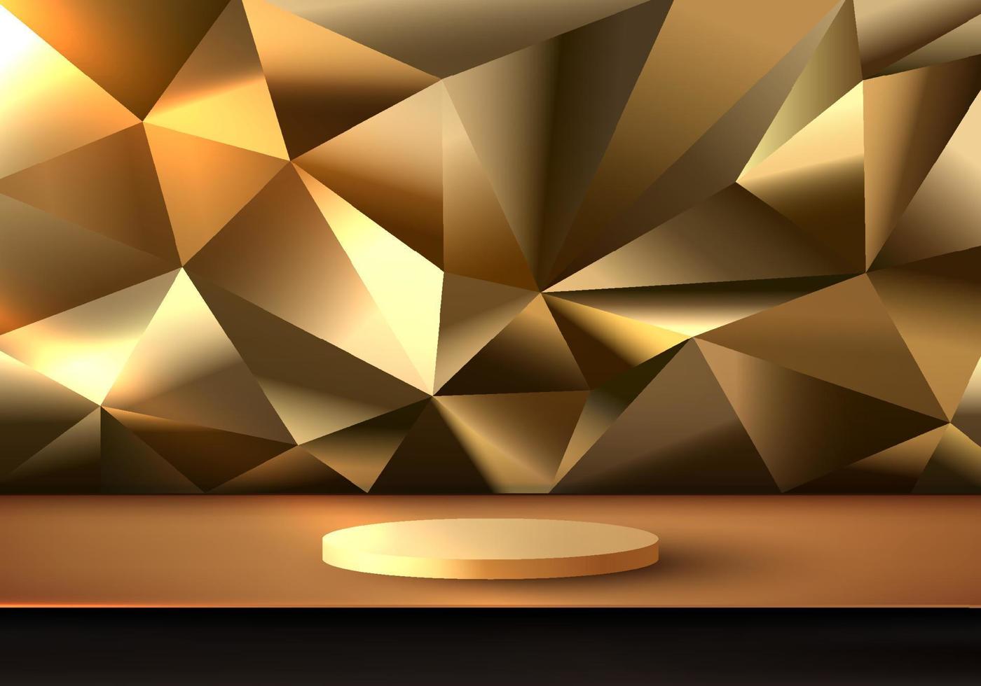 Podio dorado 3d con fondo geométrico de polígono dorado estilo de lujo vector