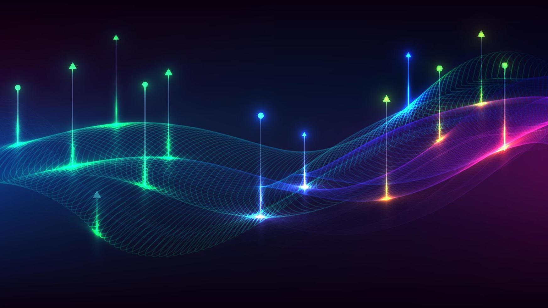 tecnología moderna abstracta concepto futurista digital líneas de onda azul de malla dinámica con líneas de flechas y efecto de iluminación sobre fondo oscuro vector