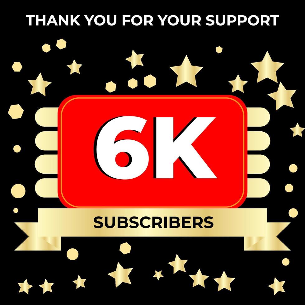 illustration vector graphic of thank you 6k follower, with golden color and black background. perfect design template for social network and followers