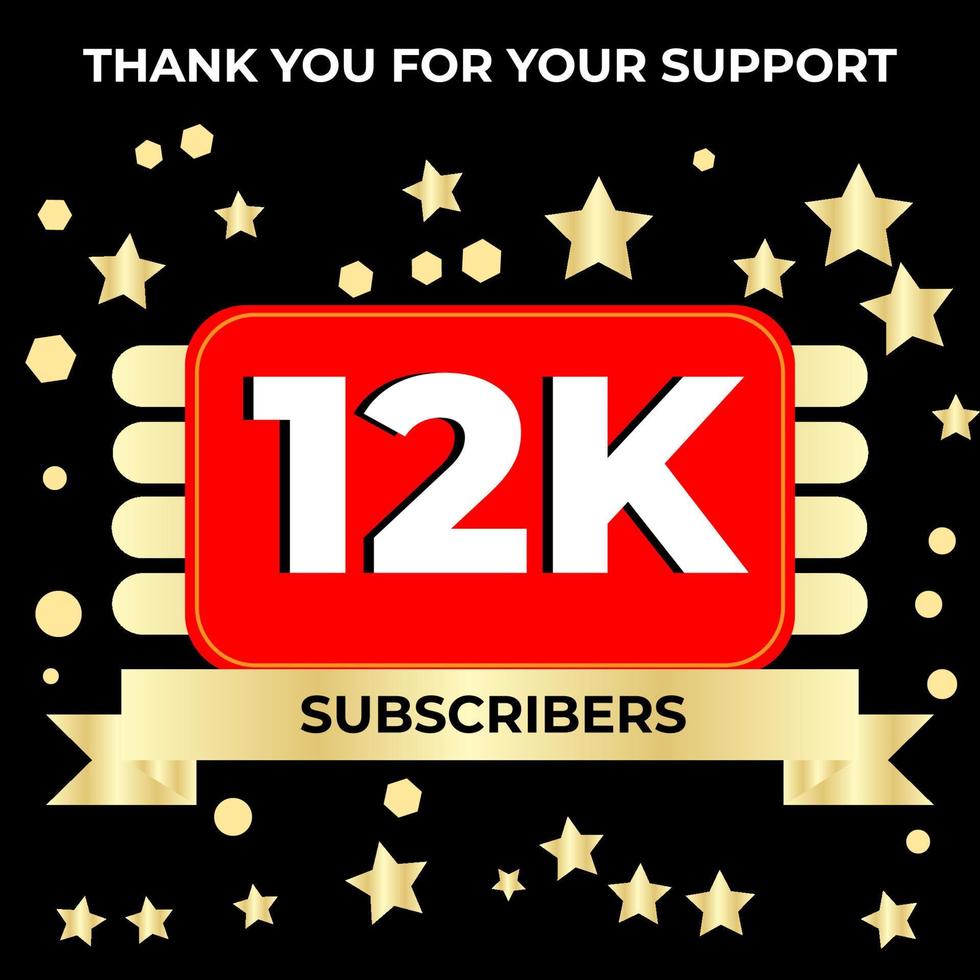illustration vector graphic of thank you 12k follower, with golden color and black background. perfect design template for social network and followers