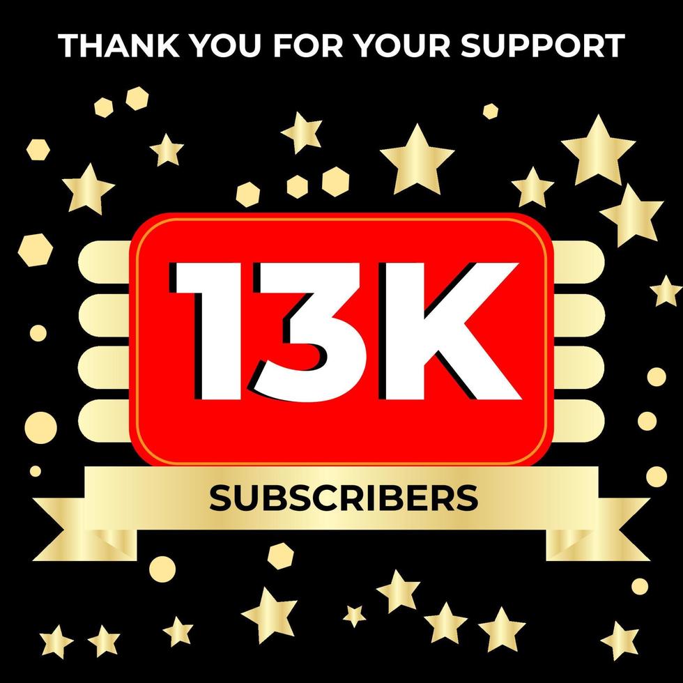 illustration vector graphic of thank you 13k followers, with golden color and black background. perfect design template for social network and followers