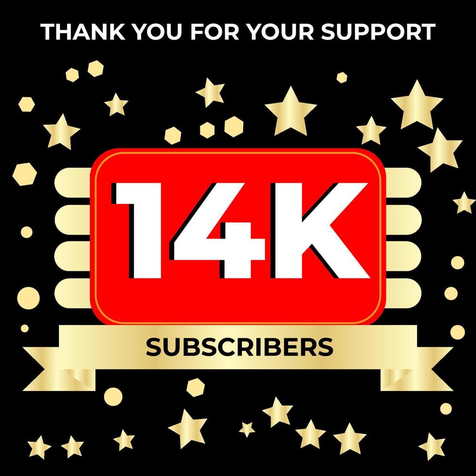 illustration vector graphic of thank you 14k followers, with golden color and black background. perfect design template for social network and followers