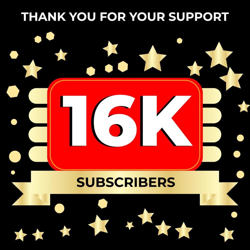 illustration vector graphic of thank you 16k follower, with golden color and black background. perfect design template for social network and followers