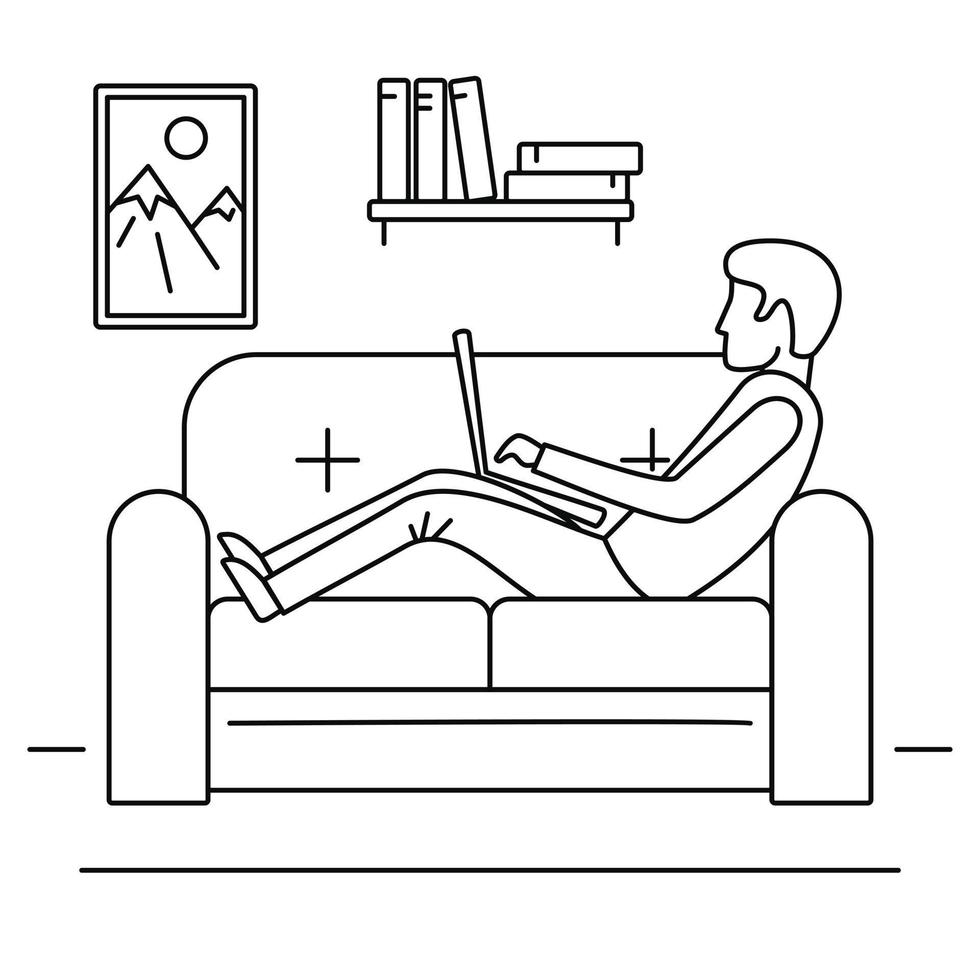 Man freelancer sofa concept background, outline style vector
