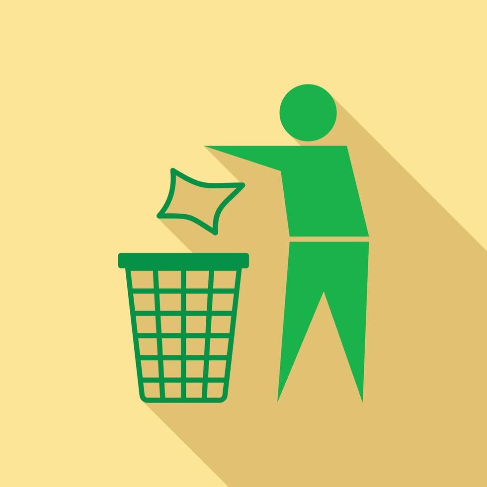 Drop garbage in bin icon, flat style vector