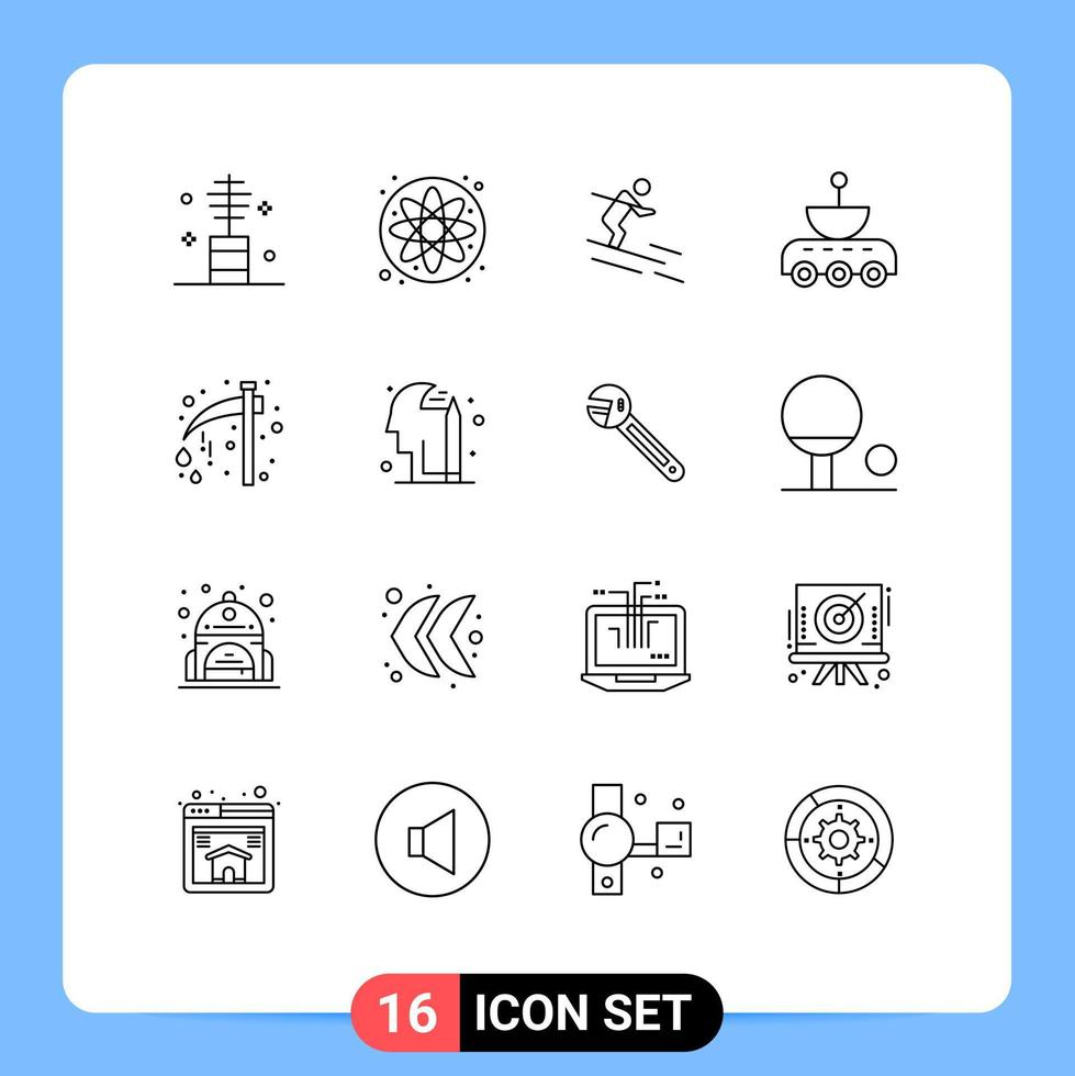 Group of 16 Modern Outlines Set for axe signal activity science car Editable Vector Design Elements