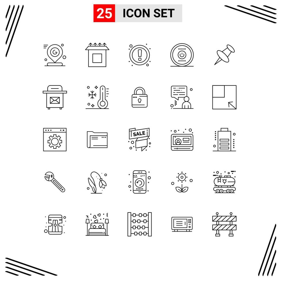 conjunto de 25 iconos de interfaz de usuario modernos signos de símbolos para elementos de diseño de vector editables de computación de energía de atención de pin power