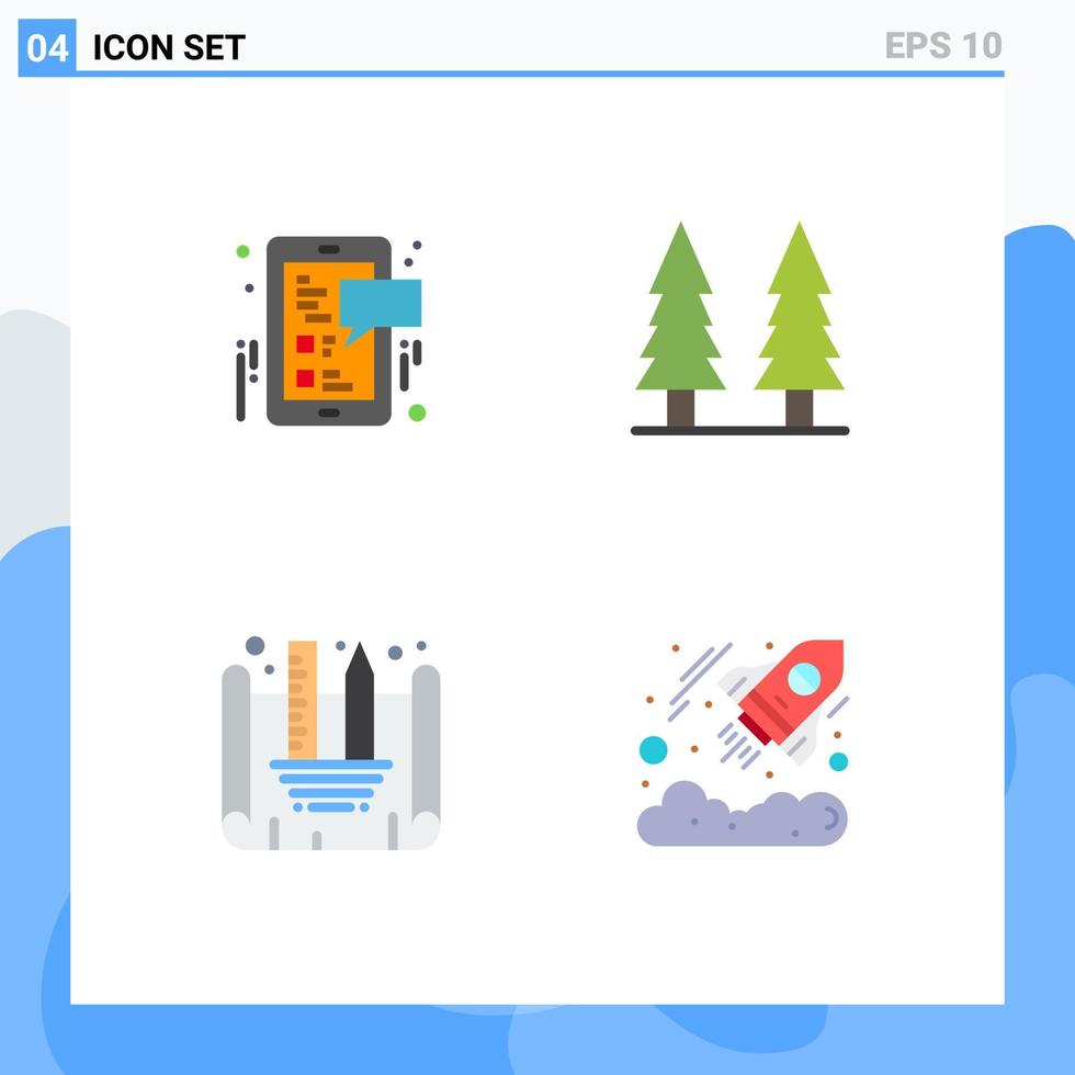 4 Thematic Vector Flat Icons and Editable Symbols of facebook creating blueprint mobile park business Editable Vector Design Elements