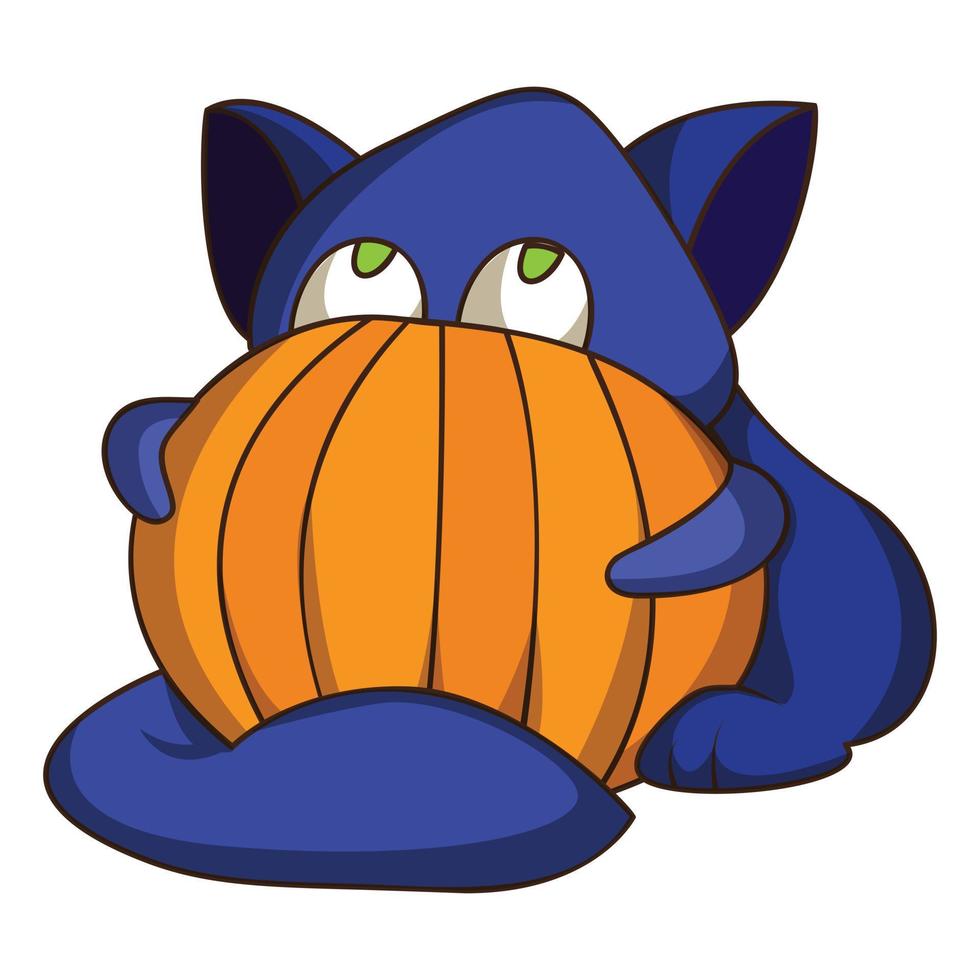 Cat and pumpkin icon, cartoon style vector
