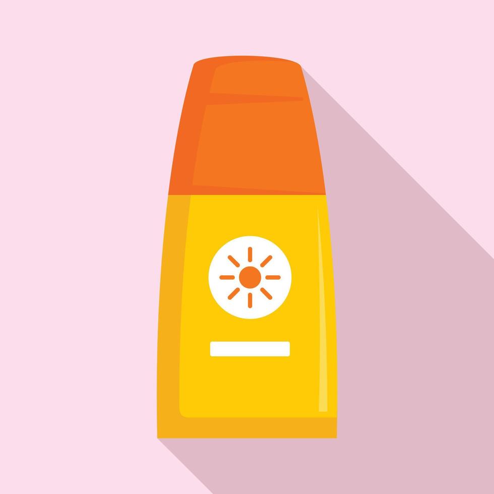 Sunscreen bottle lotion icon, flat style vector