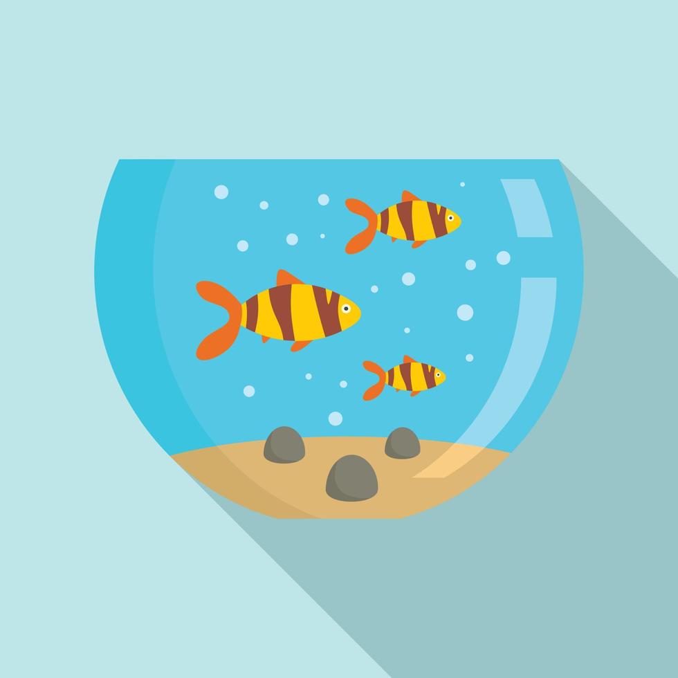 icono de acuario de peces de colores, estilo plano vector