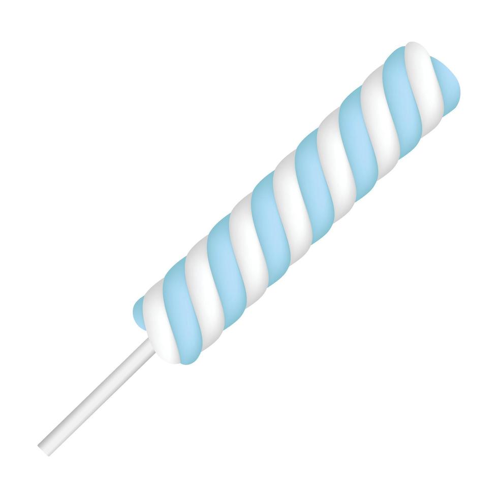 Blue striped marshmallow icon, realistic style vector