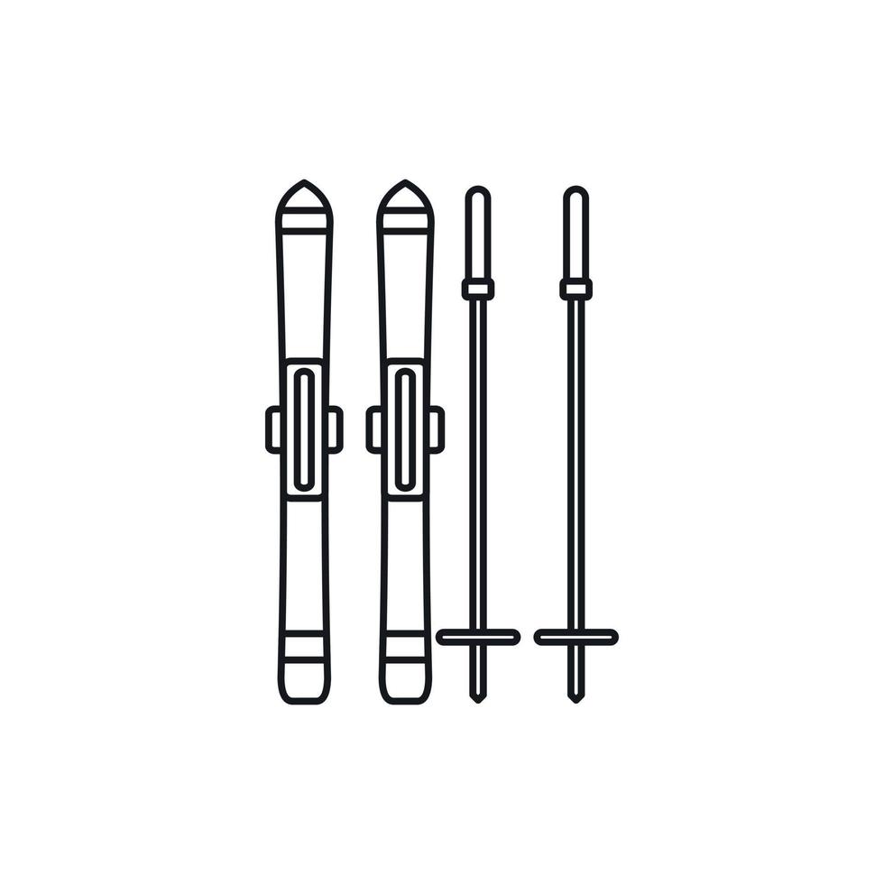 Skis and ski poles icon, outline style vector