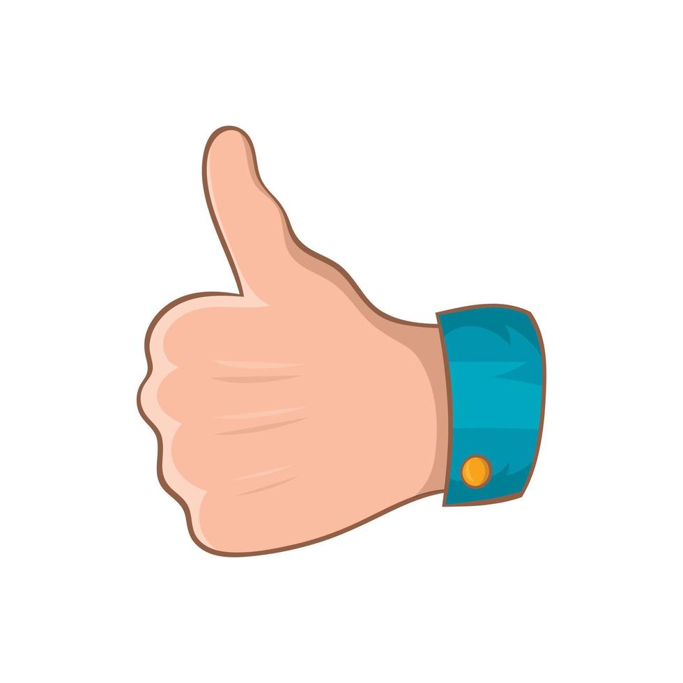 Thumb up gesture icon, cartoon style vector