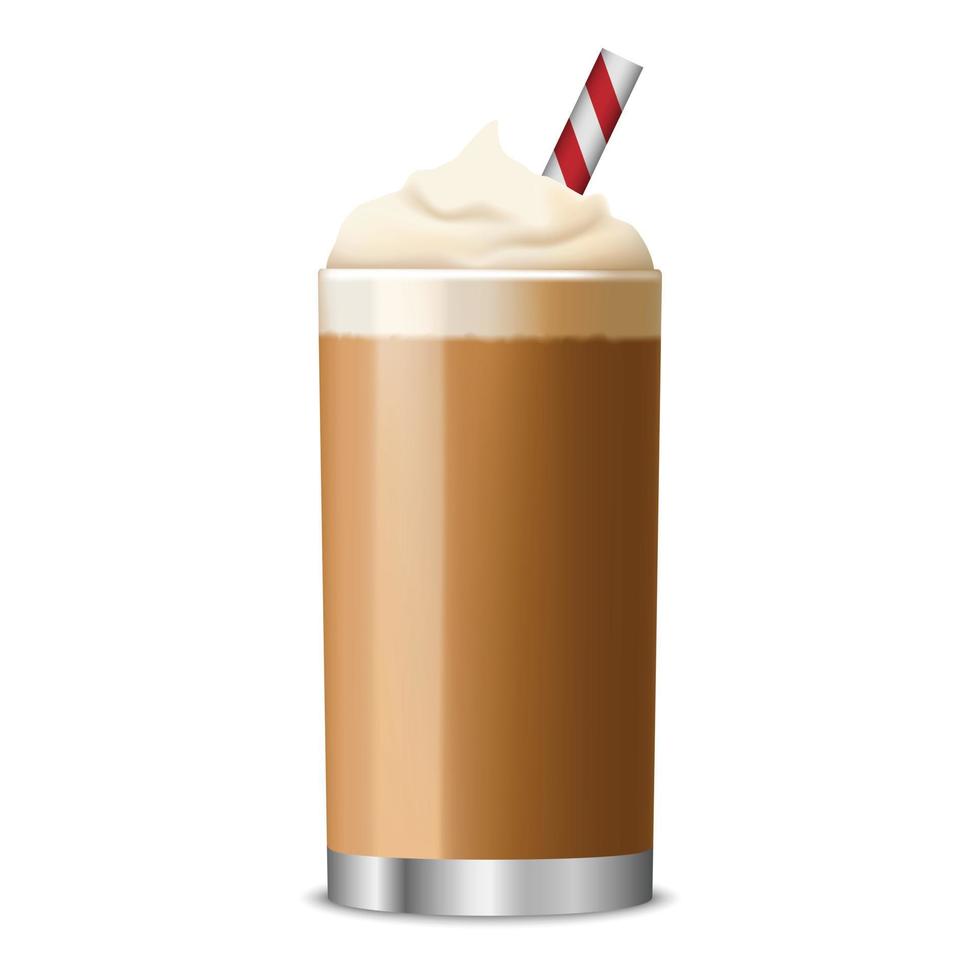 Ice coffee glass icon, realistic style vector