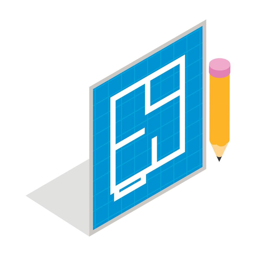 Flat project and pencil icon, isometric 3d style vector