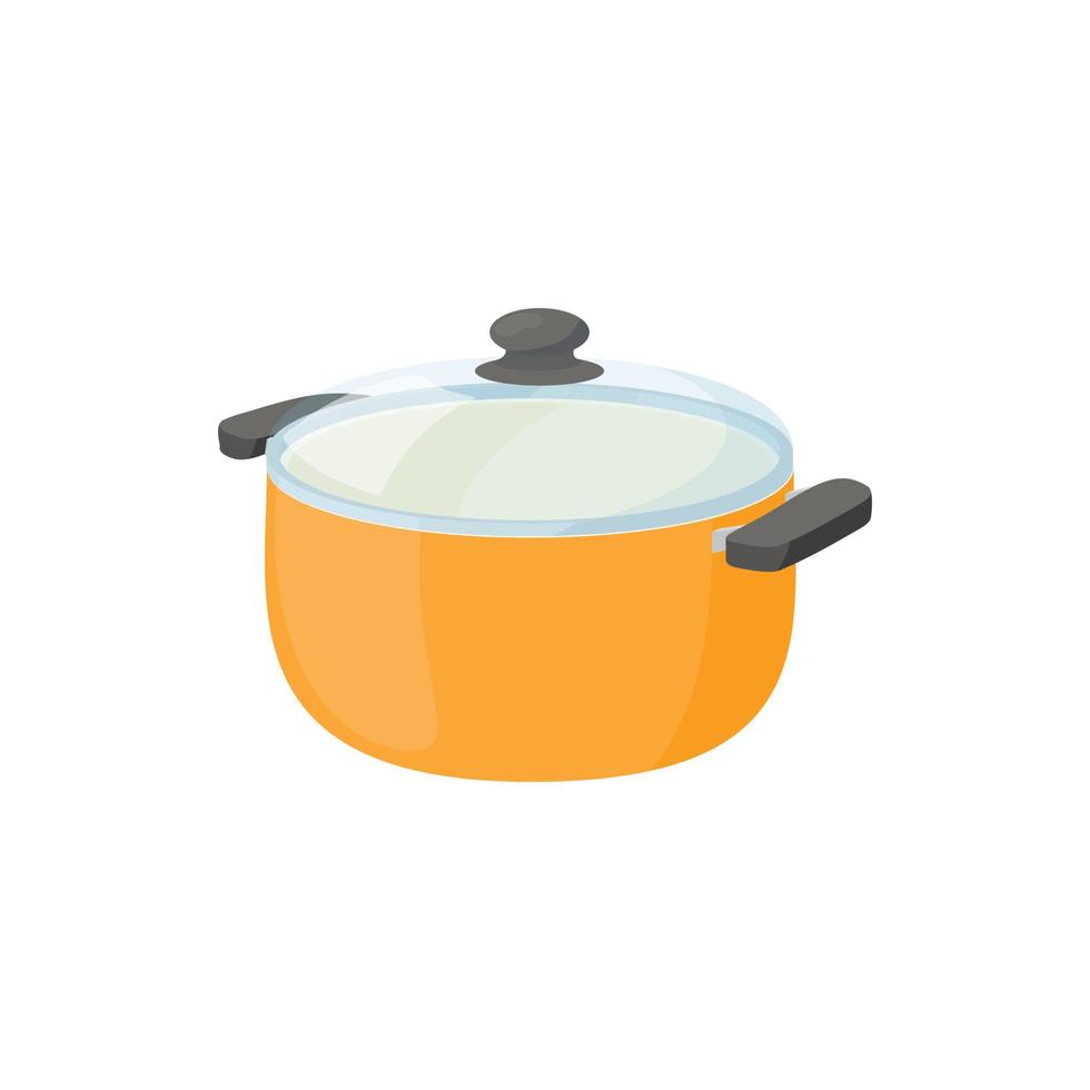 Cooking pan with glass lid icon, cartoon style vector