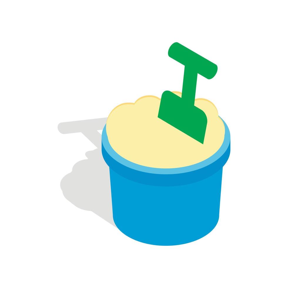Bucket of sand and shovel icon, isometric 3d style vector