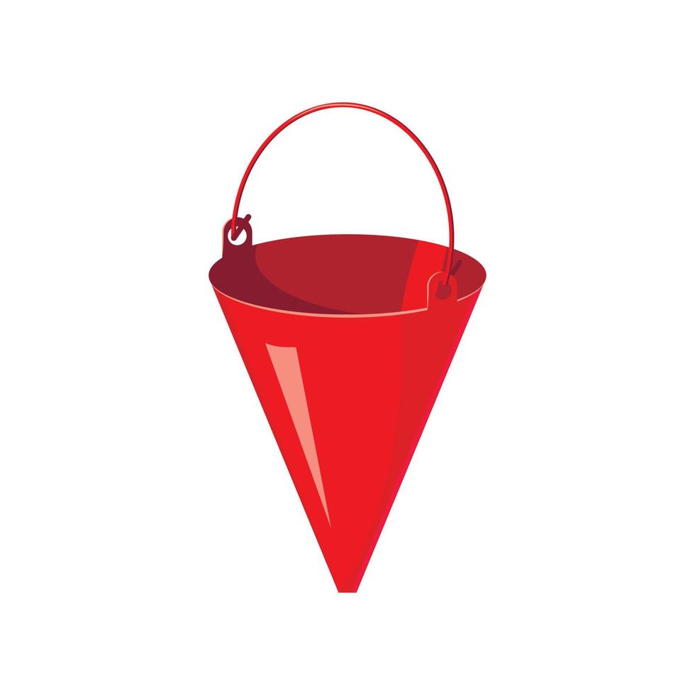 Red fire bucket icon, cartoon style vector
