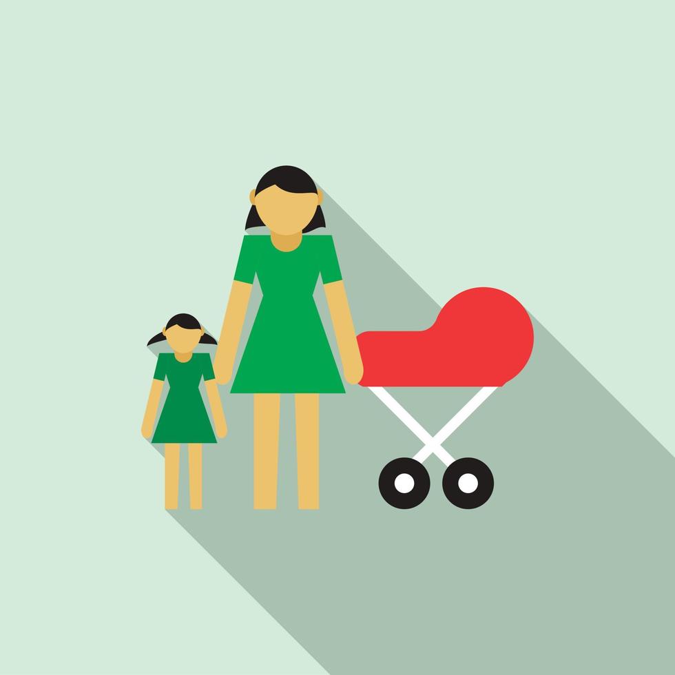 Mother with daughter and baby in red pram icon vector