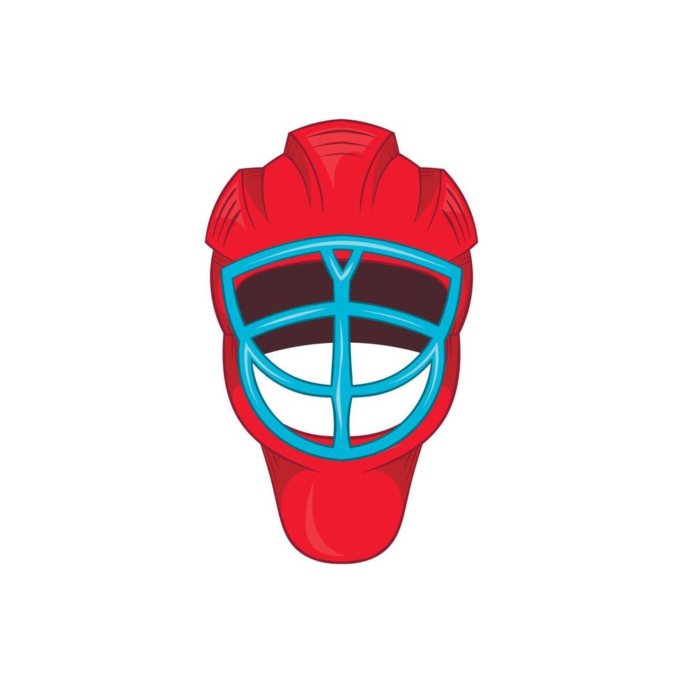 Red hockey helmet with cage icon, cartoon style vector