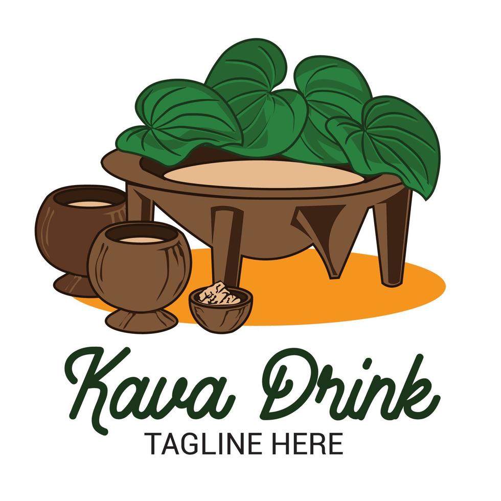 bebida kava con cuenco e ilustración de vector de hoja de kava, buena para el diseño del logotipo de la etiqueta del producto de bebida kava