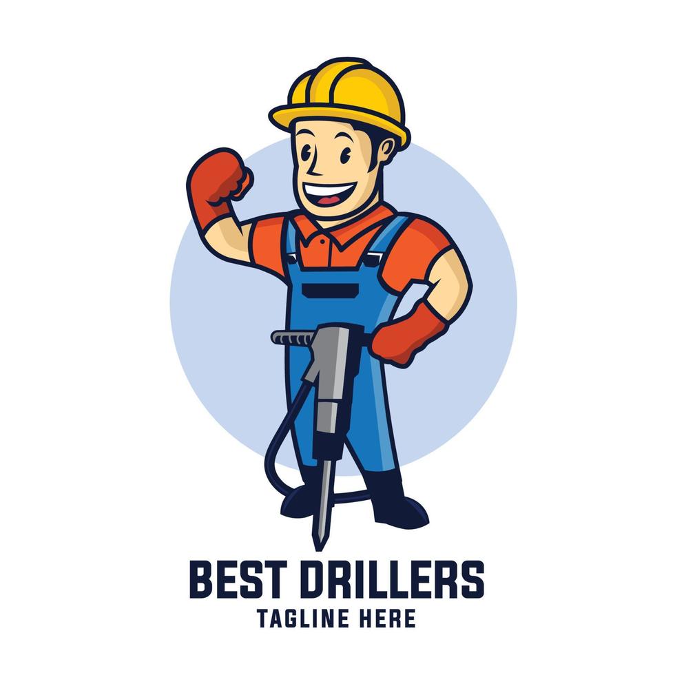 Retro Mascot Drillerman vector illustration logo design, perfect for construction company logo and icon design