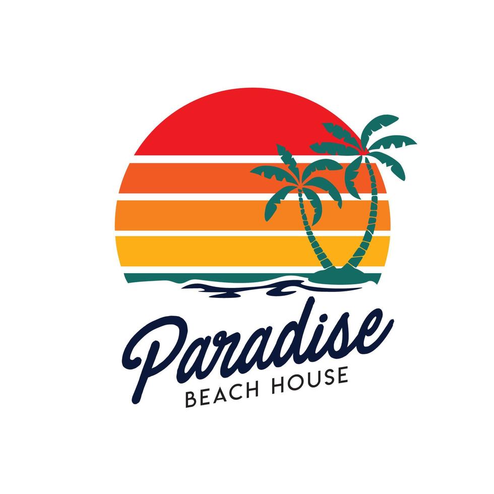 Sunset beach vector illustration logo, perfect for t shirt and beach house logo