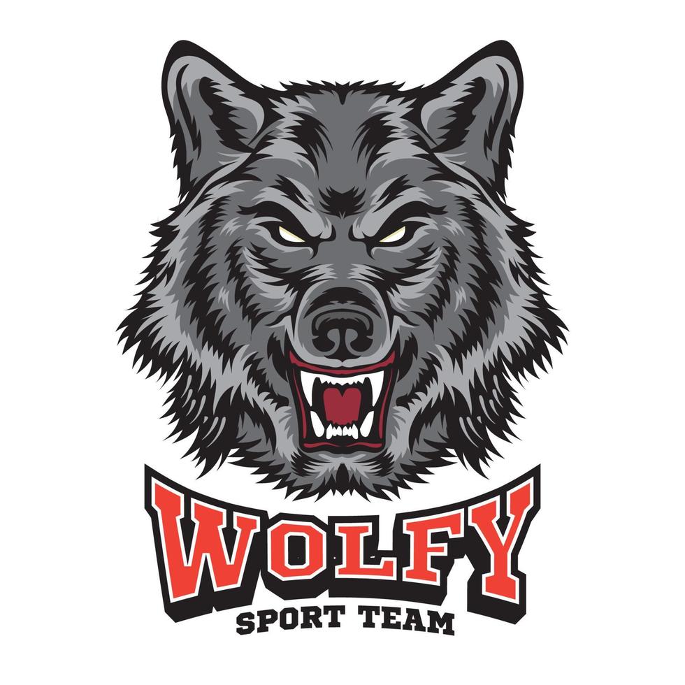 ilustración de vector de cara de lobo agresivo, adecuada para el diseño de camisetas y el logotipo de la mascota del equipo deportivo