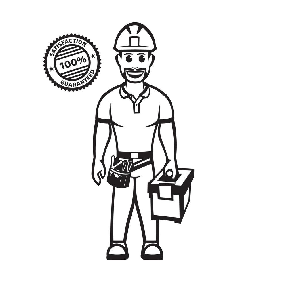 Handyman vector illustration in retro style with guaranteed stamp design, perfect for home repair services company logo