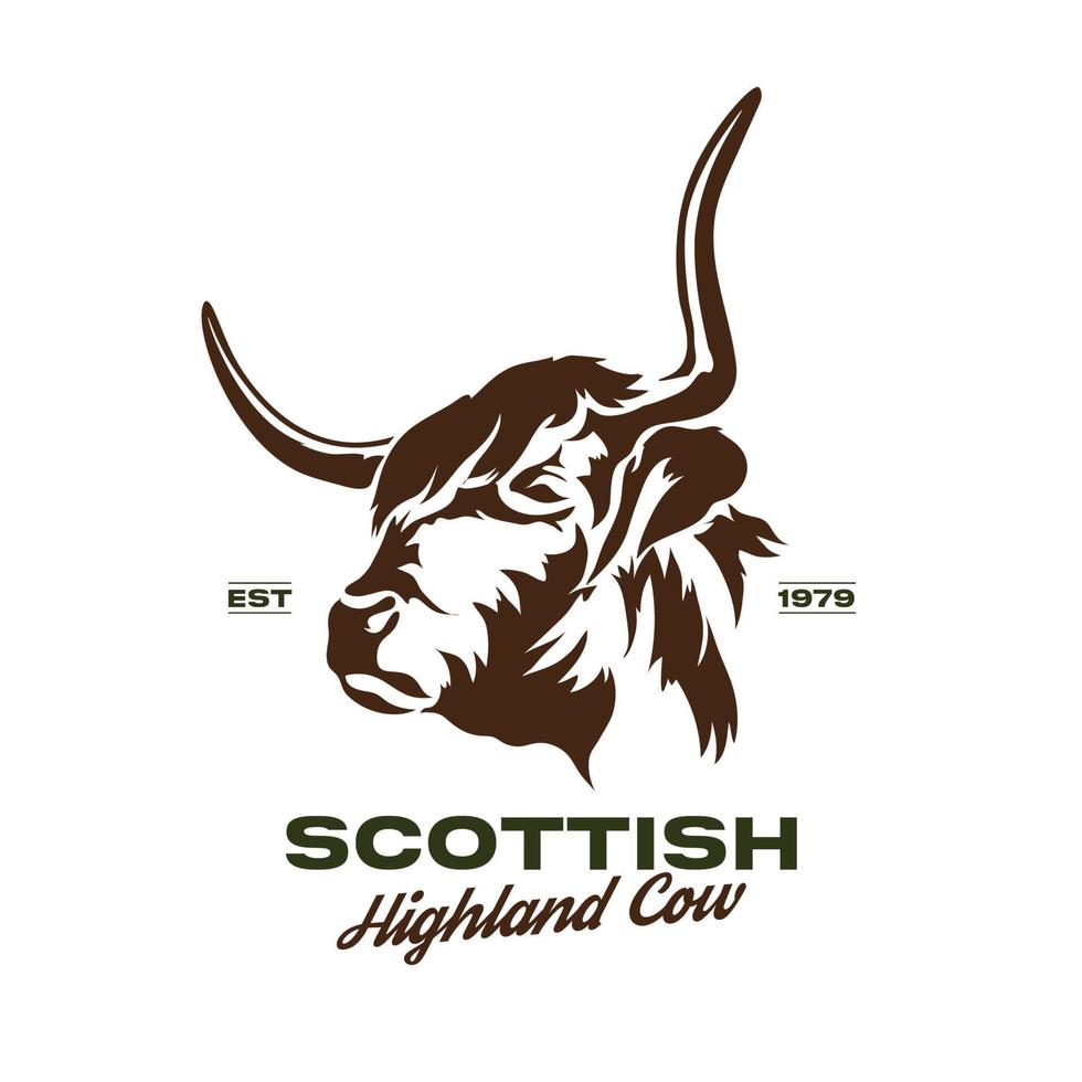 Scottish Highland cow head vector illustration logo design, perfect for ranch logo and t shirt design