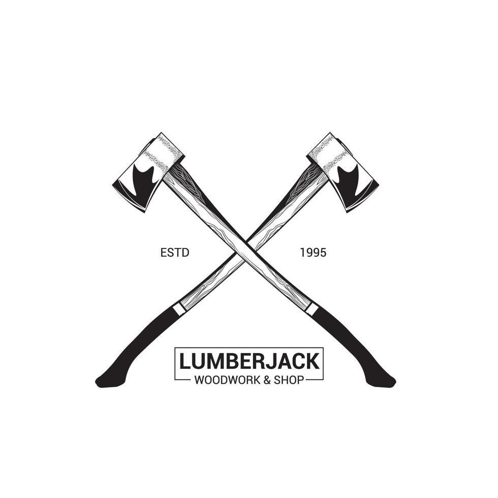 Lumberjack service logo design with axe in retro style, perfect for wood cutting service company logo and t shirt design vector