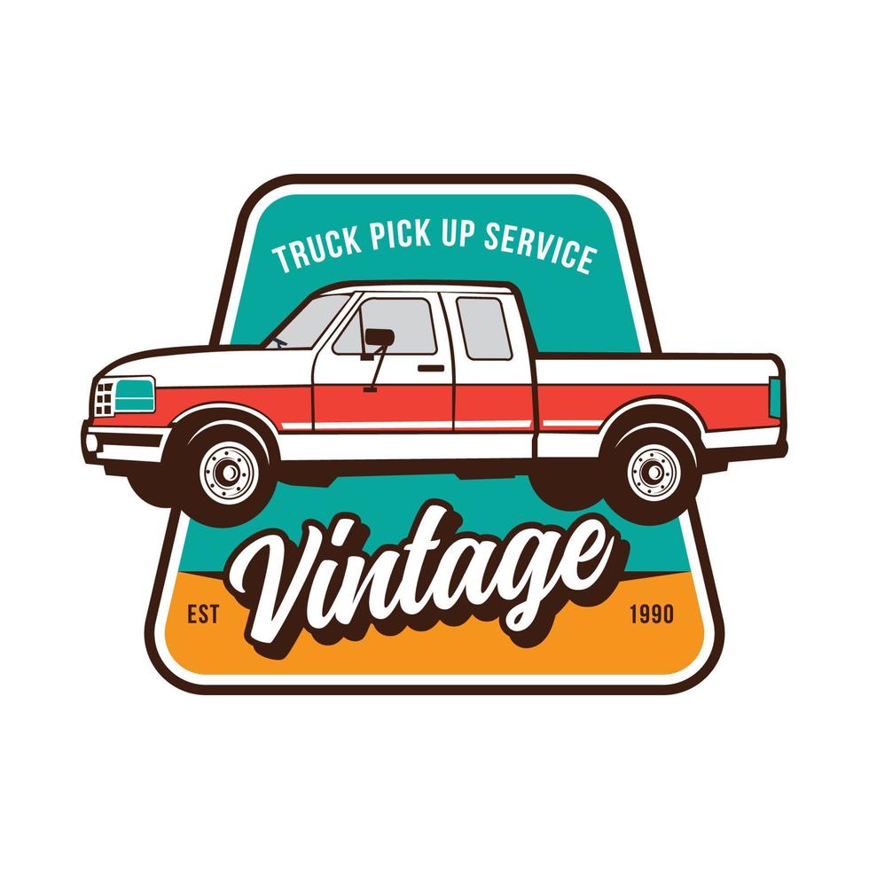 Vintage pickup truck vector illustration logo design, perfect for classic car club lover t shirt design