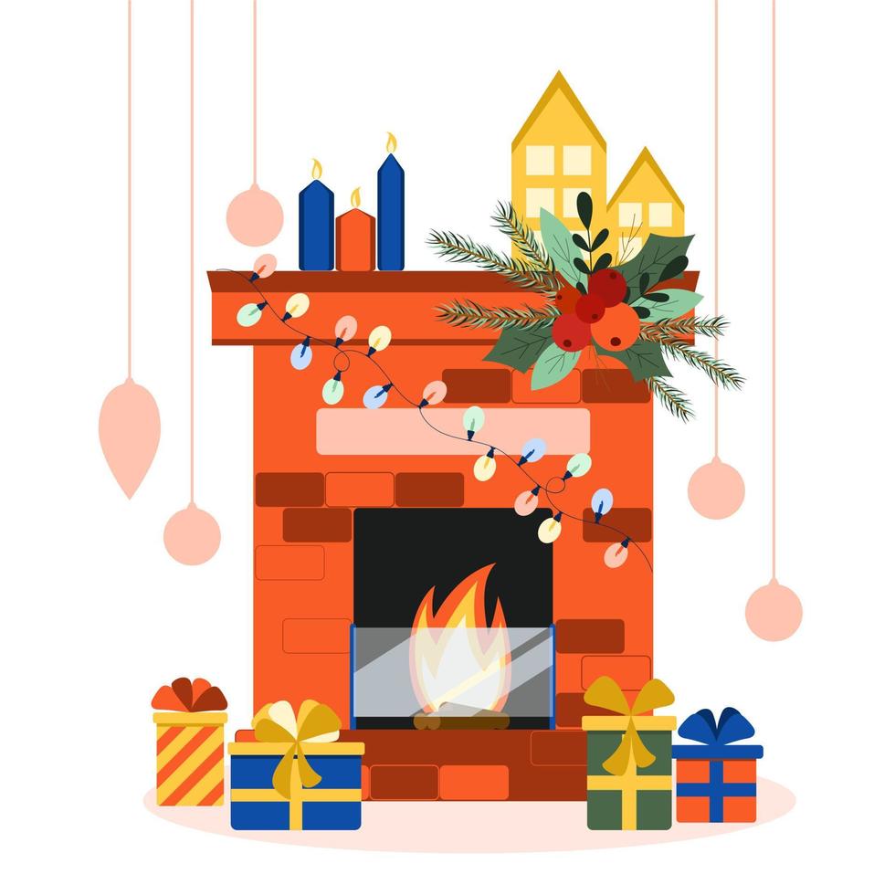 chimenea navideña. plantilla de decoración navideña. ilustración vectorial vector