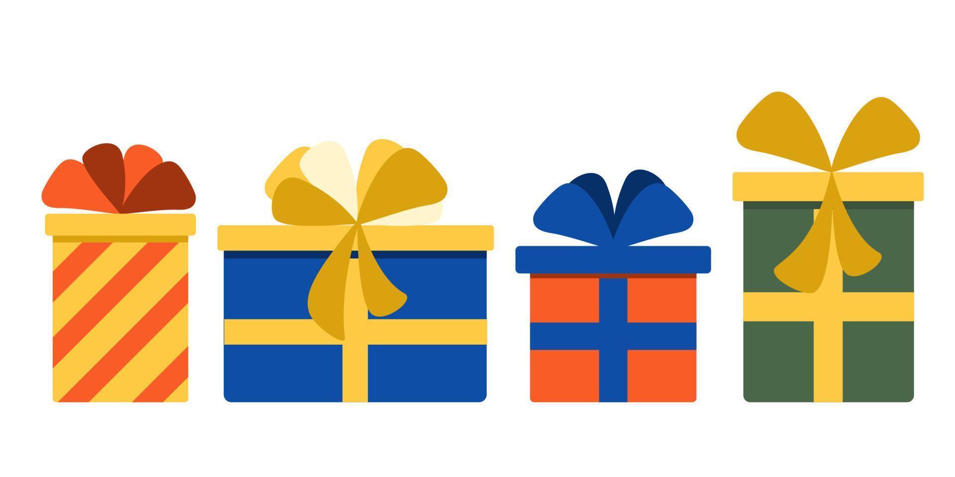 conjunto de cajas de regalo con lazos. diferentes regalos de navidad. regalos coloridos sobre un fondo blanco. vector