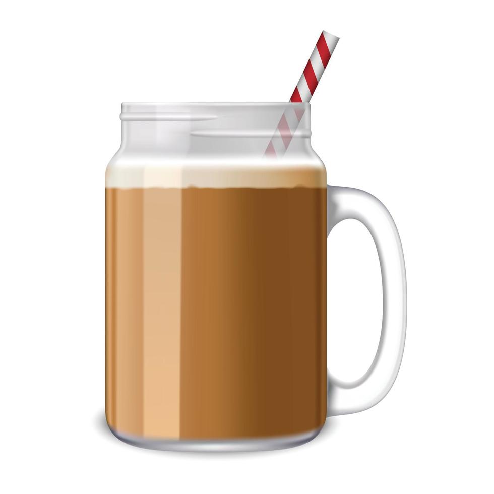 Ice coffee jar icon, realistic style vector