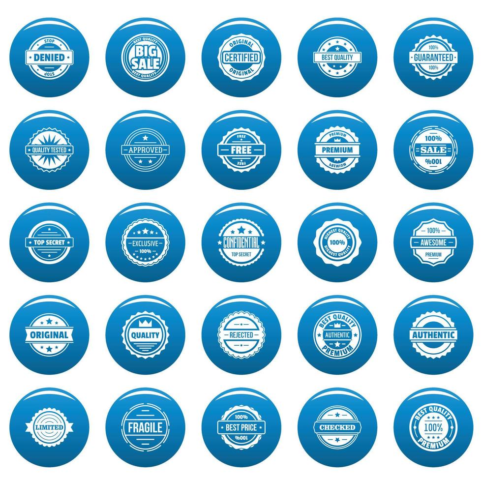 Vintage badges and labels vector icons set blue, simple style