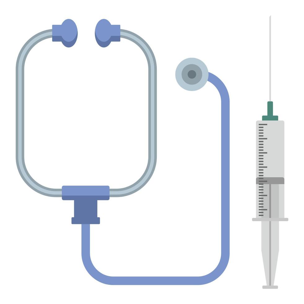 Stethoscope and syringe icon, flat style vector