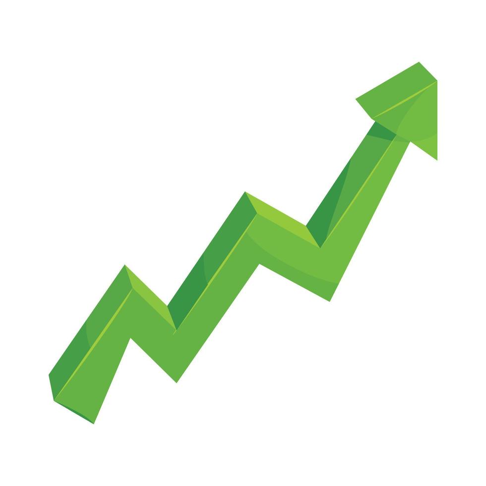 Green growth arrow chart icon, cartoon style vector
