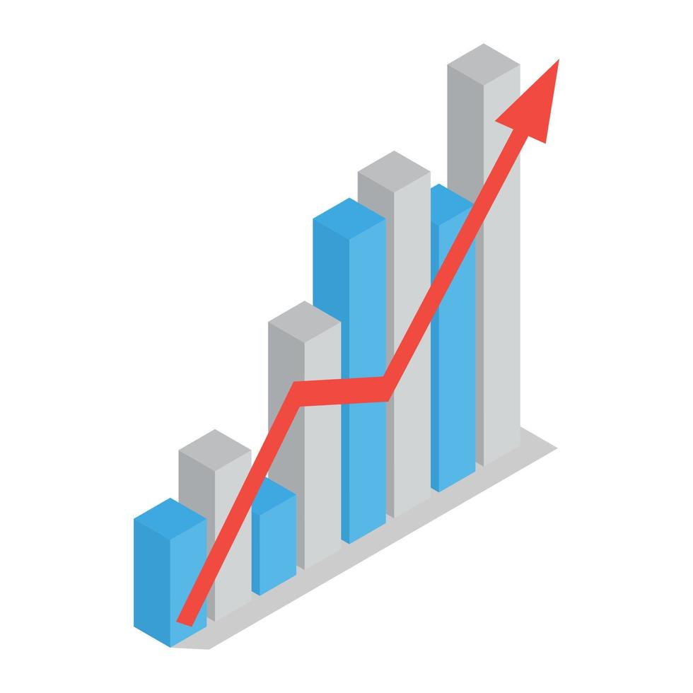 Flecha empresarial desarrollar icono gráfico, estilo isométrico vector